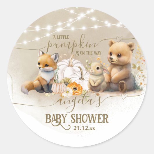 Woodland Animals Pompoen Herfst Baby shower Ronde Sticker (Voorkant)