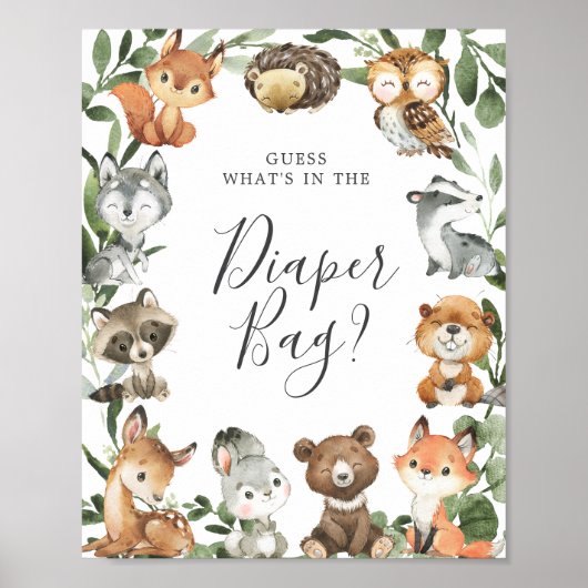 Woodland Animals Raad eens wat er in de luiertas z Poster (Voorkant)