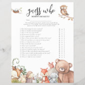 Woodland Animals 'Raad wie' Baby shower Game Flyer (Voorkant)