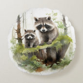 Woodland Animals Raccoons Kwekerij Kinder Kamer De Rond Kussen (Voorkant)