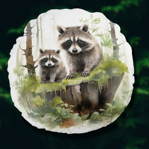 Woodland Animals Raccoons Kwekerij Kinder Kamer De Rond Kussen