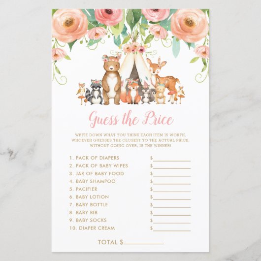 Woodland Animals raden het Baby shower van de Prij (Voorkant)