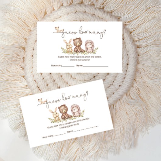 Woodland Animals raden hoeveel Baby shower spel Informatiekaartje