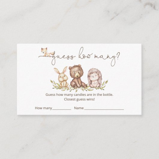 Woodland Animals raden hoeveel Baby shower spel Informatiekaartje (Voorkant)