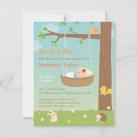 Woodland Animals Rock A Bye Baby shower Kaart (Voorkant)