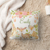 Woodland Animals Roze Bloemen Gepersonaliseerd Kussen (Deken)