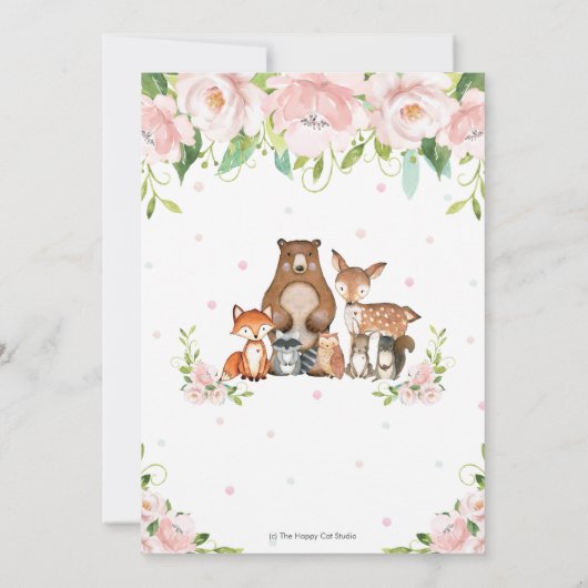 Woodland Animals Roze Bloemen Meisje Baby shower Kaart (Achterkant)
