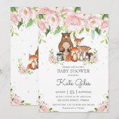 Woodland Animals Roze Bloemen Meisje Baby shower Kaart (Voorkant / Achterkant)
