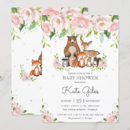 Woodland Animals Roze Bloemen Meisje Baby shower Kaart