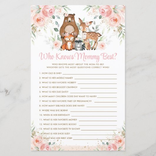 Woodland Animals Roze Floral die mama het beste ke (Voorkant)