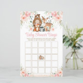 Woodland Animals roze Roses Baby shower Bingo Game (Staand voorkant)
