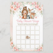 Woodland Animals roze Roses Baby shower Bingo Game (Voorkant / Achterkant)