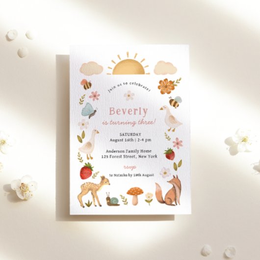 Woodland Animals Roze Verjaardag Kaart