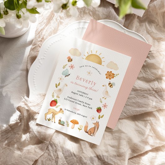 Woodland Animals Roze Verjaardag Kaart