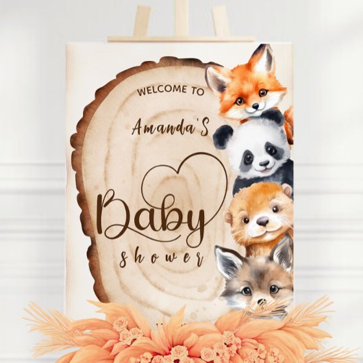Woodland Animals Rustic Baby shower Welkomstbord Foto Afdruk