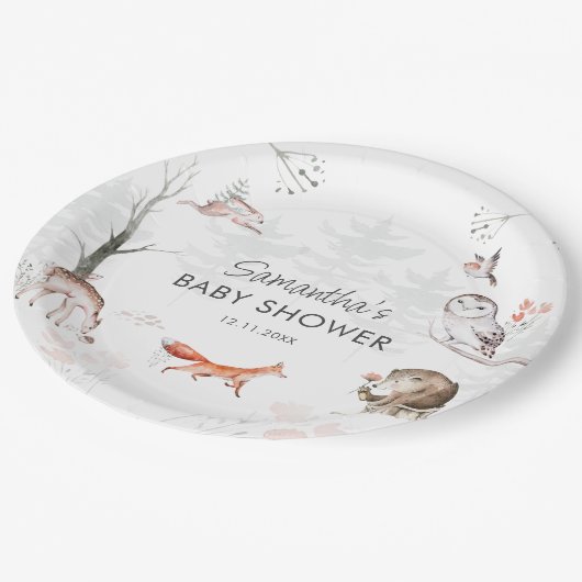Woodland Animals Rustic Forest Baby shower Papieren Bordje (Gekanteld)