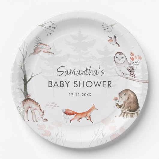 Woodland Animals Rustic Forest Baby shower Papieren Bordje (Voorkant)
