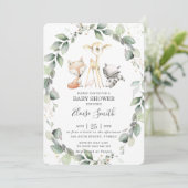 Woodland Animals Rustic Greenery Leafy Baby shower Kaart (Staand voorkant)