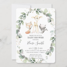 Woodland Animals Rustic Greenery Leafy Baby shower
