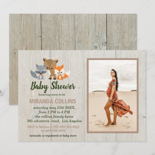 Woodland Animals Rustic Photo Baby shower Kaart (Voorkant / Achterkant)