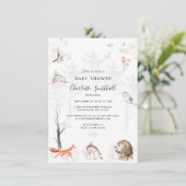 Woodland Animals Rustiek Script Baby shower Kaart (Staand voorkant)