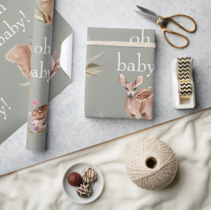 Woodland Animals Sage Oh Baby Wrapping Paper Cadeaupapier