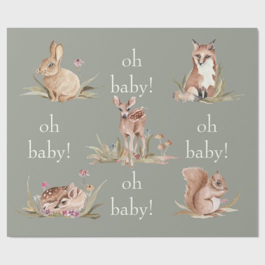 Woodland Animals Sage Oh Baby Wrapping Paper Cadeaupapier (Vlak)
