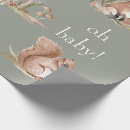 Woodland Animals Sage Oh Baby Wrapping Paper Cadeaupapier (Hoek)