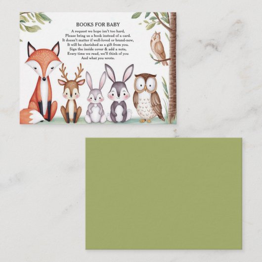 Woodland Animals Schattige Baby shower Informatiekaartje (Voorkant / Achterkant)