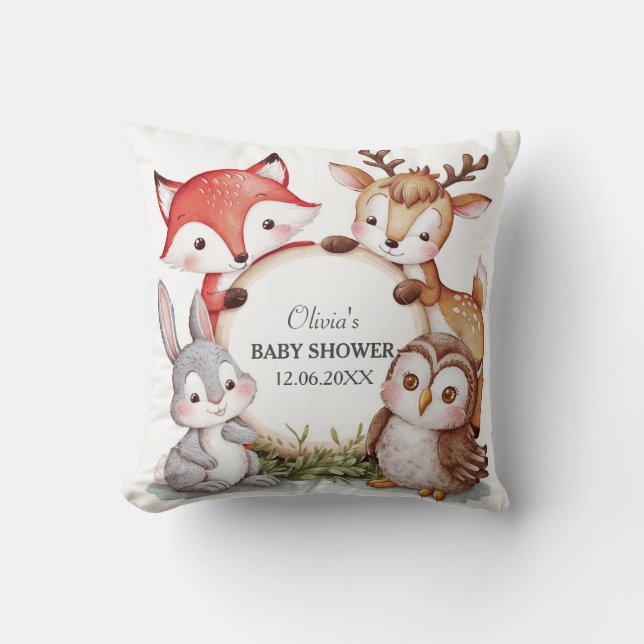 Woodland Animals Schattige Baby shower Kussen (Voorkant)