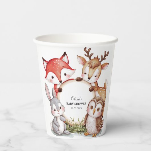 Woodland Animals Schattige Baby shower Papieren Bekers (Achterkant)