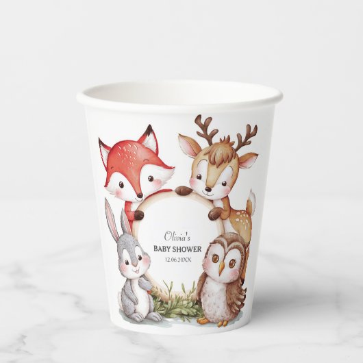 Woodland Animals Schattige Baby shower Papieren Bekers (Voorkant)