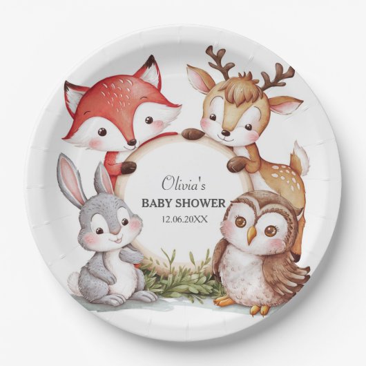 Woodland Animals Schattige Baby shower Papieren Bordje (Voorkant)