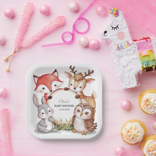 Woodland Animals Schattige Baby shower Papieren Bordje (Feest)