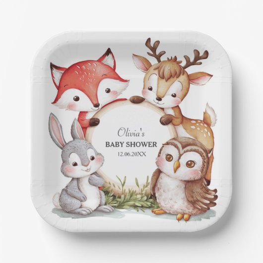 Woodland Animals Schattige Baby shower Papieren Bordje (Voorkant)