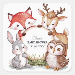 Woodland Animals Schattige Baby shower Vierkante Sticker