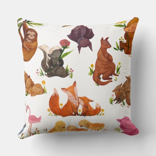 Woodland Animals - Schattige Bos Creature Pattern Kussen (Achterkant)
