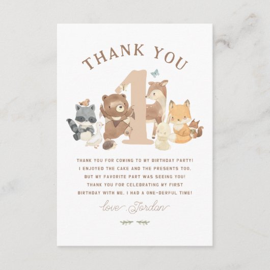 Woodland Animals Schattige eerste foto verjaardags Bedankkaart (Voorkant)