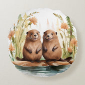 Woodland Animals Schattigee Bevers Baby Kinder Kam Rond Kussen (Voorkant)