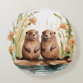 Woodland Animals Schattigee Bevers Baby Kinder Kam Rond Kussen (Achterkant)