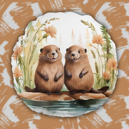 Woodland Animals Schattigee Bevers Baby Kinder Kam Rond Kussen