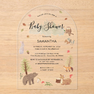 Woodland Animals Script-Baby shower Acryl Uitnodigingen