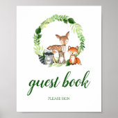 Woodland Animals Shower Guest Book Pedestal Sign Poster (Voorkant)