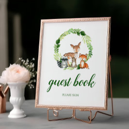 Woodland Animals Shower Guest Book Pedestal Sign Poster