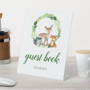Woodland Animals Shower Guest Book Reclamebord Met Voetstuk