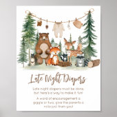 Woodland Animals Shower Late Night Diapers Sign Poster (Voorkant)