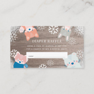 Woodland Animals Sneeuw Blauwe Luier Raffle Ticket Informatiekaartje