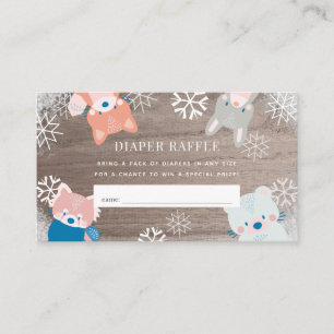 Woodland Animals Sneeuw Roze Luier Raffle Ticket Informatiekaartje