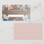 Woodland Animals Sneeuw Roze Luier Raffle Ticket Informatiekaartje (Voorkant / Achterkant)