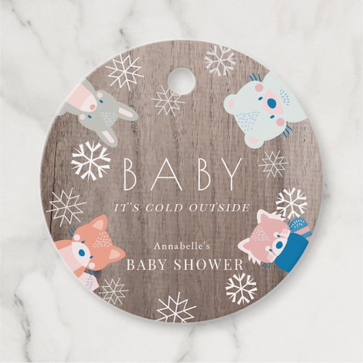 Woodland Animals Sneeuwvlok Hout Blauw Baby shower Bedankjes Labels (Voorkant)